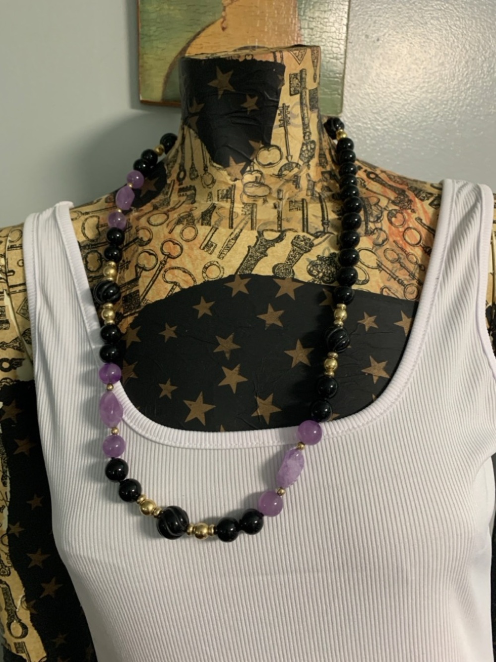 Amethyst and Onyx Beaded Necklace